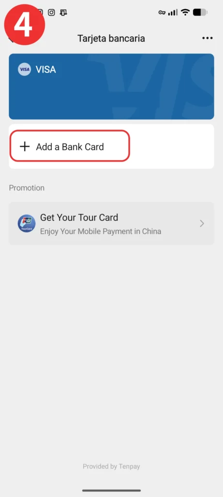 Step 4 of "Add a card information" to WeChat app