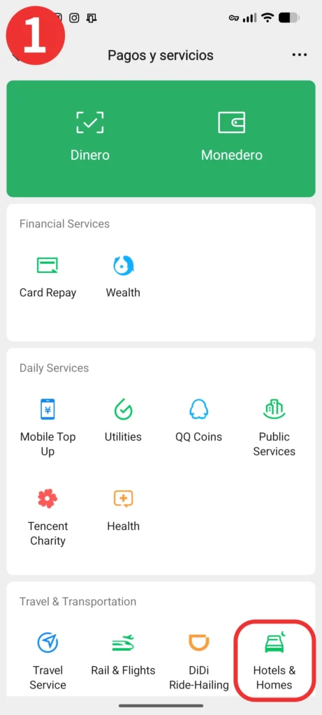 Step 1 of "Book a hotel" in WeChat app